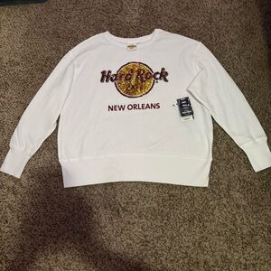 NWT White Hard Rock Cafe New Orleans long sleeve shirt with gold glitter